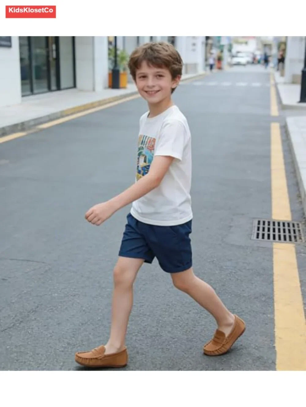 Kids Suede Slip On Loafers Round Toe Dress Shoes Rubber Sole